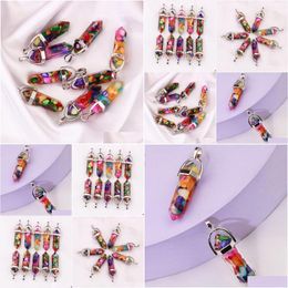 Charms Hars Zeshoekige Kolom Chakra Hangers Helend Kristal Voor Ketting Sieraden Maken Drop Levering Bevindingen Componenten Dhynr