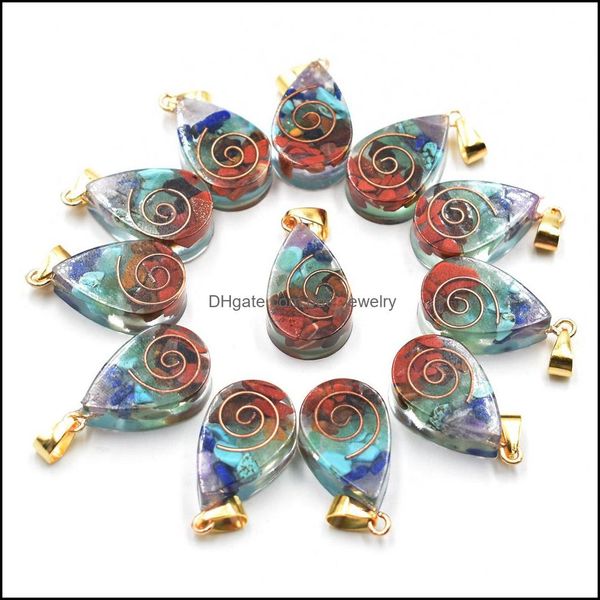 Charmes Rétro Colorf Naturel 7 Couleurs Chakras Pierre Charmes Résine Goutte D'eau Forme Pendentifs En Gros Pour Collier Bijoux Dhseller2010 Dhwra