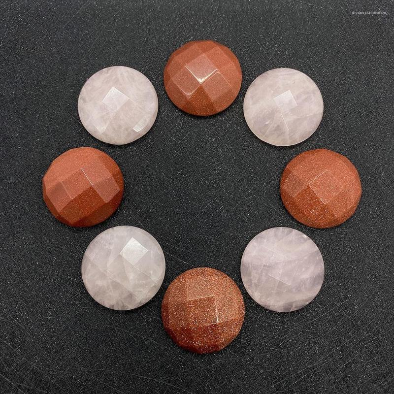 Charms Round Faceted Ring Beads Natural Stone Agate Necklace Bracelet Accessories For DIY Couple Pink Crystal Gold Sandstone 25mm
