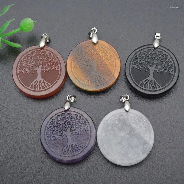 Charms Round Natural Stone Crystals Pendant pour hommes Graves Tree of Life Pendants Amethysts Obsidian DIY Bijoux de fabrication Collier x174