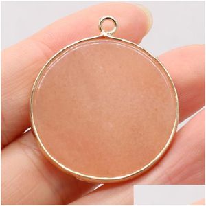 Charms rond natuurlijke stenen hanger reiki genezen goudplaat roze aventurine voor sieraden maken doe -het -zelf kettingaccessoires Handmadec dhk2l