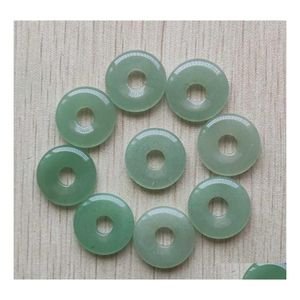 Charmes ronds assortis 18mm cercle beignet vert aventurine pierre naturelle pendentifs en cristal pour collier accessoires fabrication de bijoux goutte Dh1Yu