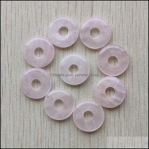 Charms Round Ssorted 18 mm Cirkel Donut Pink Rose Quartz Natuurlijke stenen Charms Crystal Hangers voor kettingaccessoires sieraden maken DHIPDD