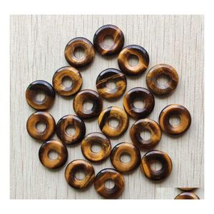 Charmes ronds assortis 18mm cercle beignet oeil de tigre pendentifs en cristal de pierre naturelle pour accessoires de collier fabrication de bijoux goutte livrer Dhgms