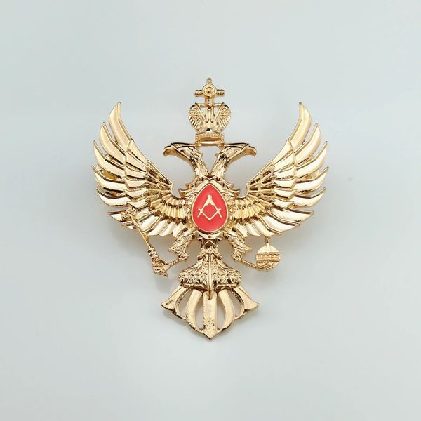Breloques maçonnique russe double tête aigle insigne placage or franc-maçon badges broche Russie maçon médailles CCCP broches 231202