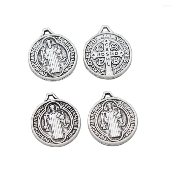 Breloques Saint benoît médaille croix Sentia pendentifs bijoux de mode L504 40 pièces 13.2x15mm en alliage de Zinc argent tibétain