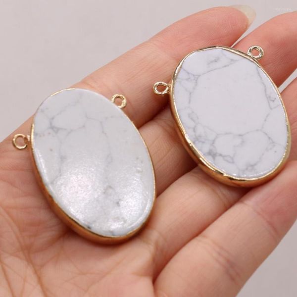 Dijes que venden piedra semipreciosa natural en forma de huevo Phnom Penh turquesa blanca anillo doble accesorios de joyería DIY 28x40mm