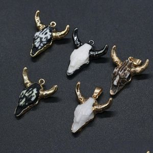 Encantos Piedra semipreciosa Acrílico Buey Vaca Huesos Cabeza Forma Colgante Hallazgo Para Diy Collares Hombres Punk Mujeres Joyería de moda 2 Dhgarden Dha8I