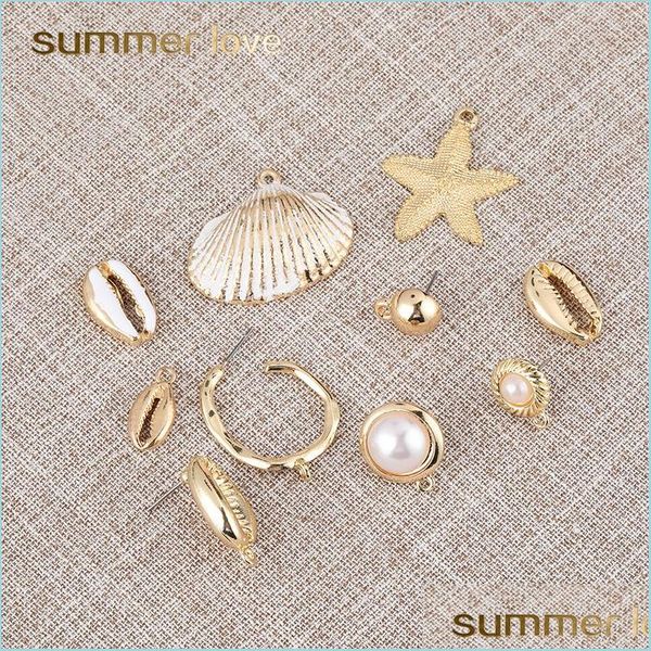 Charms Shell Starfish Pearl Colgante para collar Pulsera Pendiente Chapado en oro Aleación Charm Diy Fabricación de joyas Accesorio Drop Deliver Dhyil