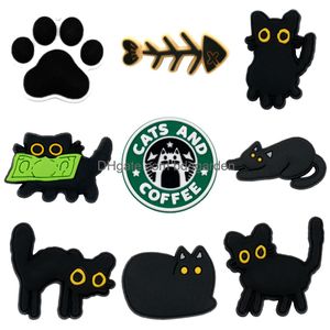 Chaussure de charmes mignons chats noirs de style vert boucle épingle accessoires pour sabot en fourgon