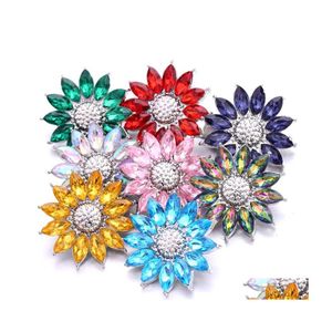 Charmes Sier Couleur Snap Button Femmes Tournesol Bijoux Résultats Cristal Strass 18Mm Métal Snaps Boutons Diy Bracelet Tissu Jewell Dhkba