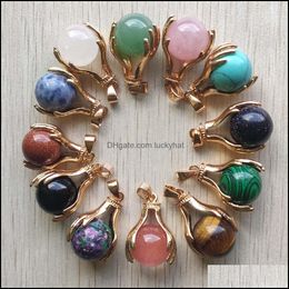 Charms Sier Golden Alloy Hand Hold Mix Round Natural Stone kralen Charme Hangers voor sieraden maken Accessoires Drop Delivery 2021 Fin DHFZR