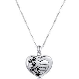 Charms Silver Heart Paws Print Memorial Funeral Urn Ketting Cremation Jewelry Hanger voor Ashes Keepsake