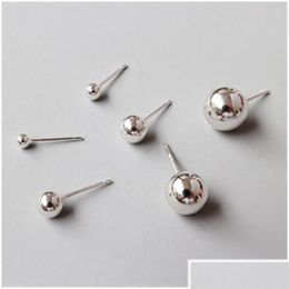 Charms Simple 925 Sterling Sier Round Ball Stud Pendientes para mujeres Oreja Piercing Joyería Studs Pendientes Brincos Fine Drop Entrega F F Dhzpm