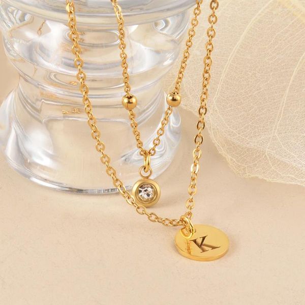 Dijes Collar de letras de A-Z simple para mujer Circonia cúbica de acero inoxidable Cadenas de color dorado y plateado Joyería Regalo de cumpleaños al por mayor