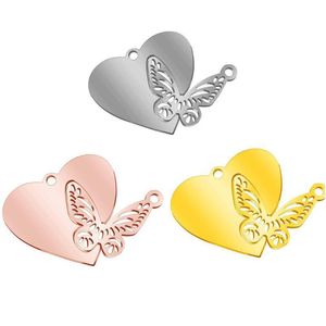 Charms roestvrij staal 25 36 perzik hart vlindercombinatie hanger paar charme voor doe -het -zelf sieraden accessoiresscharms drop del dhkbp