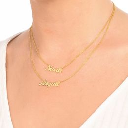 Breloques en acier inoxydable, collier avec nom personnalisé pour femmes, pendentif personnalisé, chaîne à Double couche, ras du cou, accessoires de bijoux, cadeaux 231128