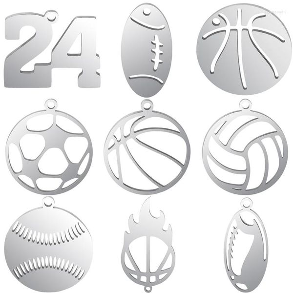 Dijes de acero inoxidable estilos deportivos fútbol baloncesto voleibol atletismo número 24 colgante para collares pulsera joyería