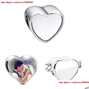 Encantos Sublimación Corazón en blanco Po Bead Metal Slider Agujero grande 5Mm Encantos europeos Transferencia Material de impresión Regalos del día de San Valentín Dro Dhwg6