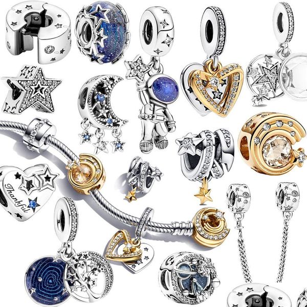 Charms The 100% 925 Sterling Sier Charm Series Bead Flash Stars y Moon Pendant Glass Security Chain Fit Pandora Pulseras Diy Jewe Dheao