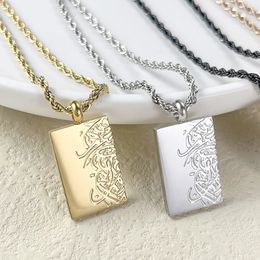 Breloques Top Alaba corrodé carré demi texte collier Simple en acier inoxydable bijoux Eid Mubarak femmes cadeau anniversaire 231128