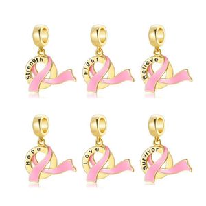 Charms topkwaliteit roze lint lucky hangers kralen symbool hoop geloof love golden fit originele Europese armband DIY sieraden dh81n