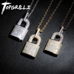 Breloques TOPGRILLZ Hip Hop Bling Lock pendentif glacé Bling cubique Zircon collier pour hommes bijoux charme 230908