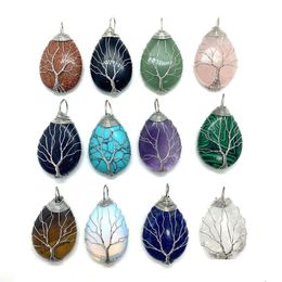 Charms Tree Wire Wrap Natural Crystal Stones Waterdrop Tiger Eye Black Onyx Rose Quartz Stone Charm Kralen Hangers Voor Sieraden Makin Dhsqp