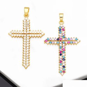 Charms Trendy Big Rainbow Crystal Cross Pendentif pour collier DIY Cuivre Plaqué Or Crucifix Bijoux Fabrication Fournitures Pdtb180 Drop Deli Dhw6Y