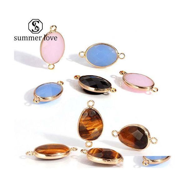 Charms Trendy Double Side Druzy Stone Pendant Tiger Eye Piedra preciosa genuina con chapado en oro Mti Color Diy Fabricación de joyas Pulsera Drop Dhlie