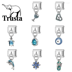 Charms Trusta 2024 mignon Star Heart Dolphin CZ Charme Italien Links 9 mm Bracelet en acier inoxydable pour femmes bijoux bricolage en gros N087