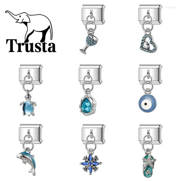Charms Trusta 2024 mignon Star Heart Dolphin CZ Charme Italien Links 9 mm Bracelet en acier inoxydable pour femmes bijoux bricolage en gros N087