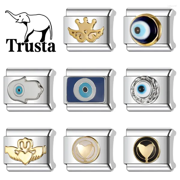 Charms TrustA 2024 Fashion Eye Heart Links Italian Links 9 mm Pulsera de acero inoxidable para mujeres Joyas de bricolaje al por mayor n045