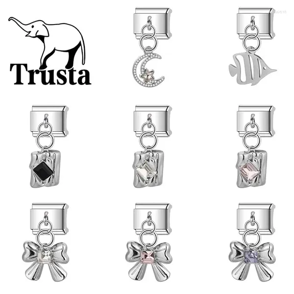 Charms Trusta Romantic Bowknot Moon Charm Italien Links 9 mm Bracelet en acier inoxydable pour les filles cadeau d'anniversaire bijoux en gros N182