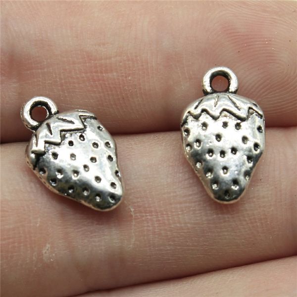 Dijes colgantes antiguos de dos caras de fresa de 17x10mm, joyería de plata tibetana Vintage, Diy para collar de pulsera