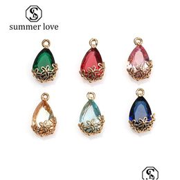 Charms Vintage Mode Colorf K9 Cristal Pendentif En Verre Pour Collier Boucle D'oreille Goutte D'eau Avec Cuivre Fleur Charme Diy Bijoux Drop Deli Dhj6O