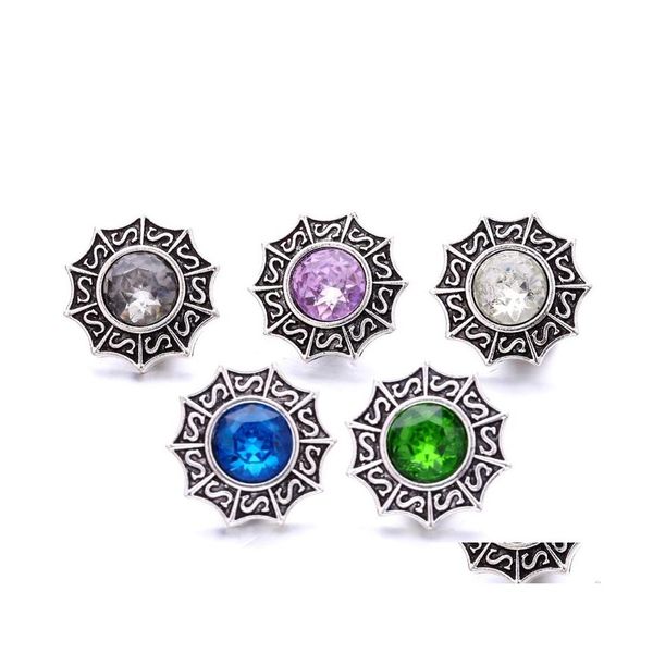 Encantos Vintage Sier Color Botón a presión Mujeres Joyería Hallazgos Rhinestone 18 mm Metal Broches Botones DIY Pulsera Joyería Venta al por mayor Dr Dh2Wo