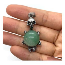 Charms Vintage Skeleton Natural Crystal Stones Skl Redonde Tiger Eye Black Onyx Rose Quartz Ball Ball Beads Pendants Sport1 DRO DH3TQ