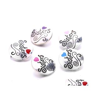 Encantos Vintage Botón a presión Hermanas Amistad Mujeres Joyas Hallazgos Pintura Corazón 18Mm Broches de metal Botones Diy Pulsera Joyería Dhdma