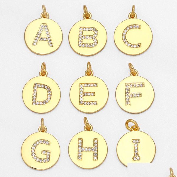 Charms Voleaf Gold Color Lettre Pendentifs pour un collier plaqué cuivre Zircon Initial Alphabet Accessoires Bijoux Pdta661 Drop Deliver Dhbk5