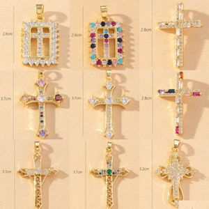 Charms Voleaf Mticolor Cz Charms Crucifix Croix Pendentif Pour Collier Cuivre Plaqué Or Bricolage Bijoux À La Main Composant Vjc106 D Dh1Pe