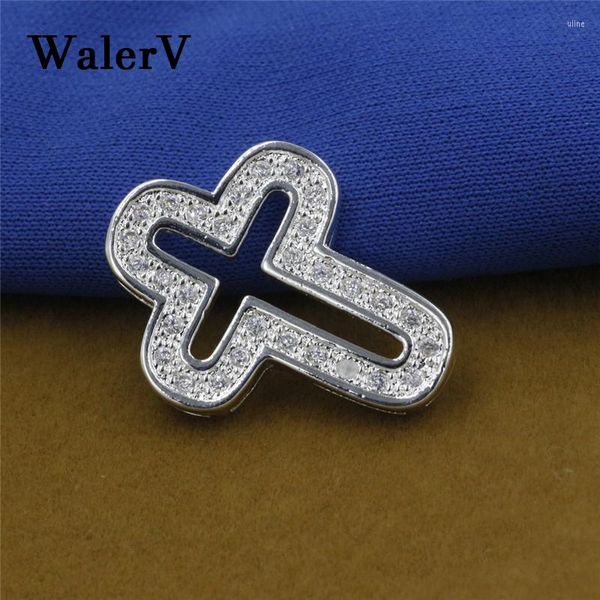 Charms WALERV Hollow Cross Shape Faith Christian Zircon colgante sello accesorios de joyería de moda para mujer boda