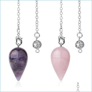 Charms Water Drop Natural Stone Pendum voor wichelroestand Spirituele Divination Wicca Healing Crystal Pointed Pende Reiki Jewelry 1643 V2 Del DH5OT
