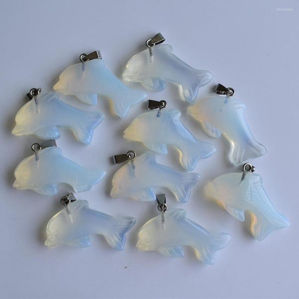 Charmes en gros 10 pcs/lot mode bonne qualité opale pierre sculpté dauphin forme pendentif pour la fabrication de bijoux