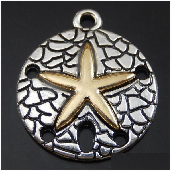 Charms Wholesale-15Pcs / Pack Antique Sier Alloy Round Starfish Necklace Colgante Fabricación de joyas Artesanías hechas a mano Regalo de mujer 22X19X2Mm D Dhdqf