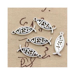 Charms Gros-99Cents 8Pcs Poisson Jésus 27X10Mm Antique Fabrication Pendentif Fit Vintage Tibétain Sier Bracelet À Bricoler Soi-Même Collier Drop Livraison J Dhy2O