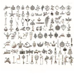 Bedels Groothandel Bulk Veel Sieraden Maken Gemengde Gladde Tibetaans Zilveren Metalen Hangers DIY Voor Ketting Armband 100 STUKS 7-25mm