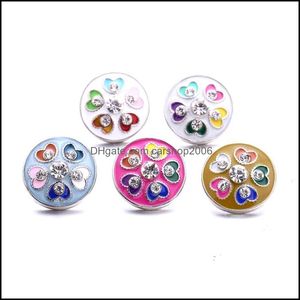 Encantos al por mayor Cristal Sier Color Búho Botón a presión Corazón Mujeres Pintura al óleo Joyas Hallazgos Rhinestone 18Mm Metal Snap Dhseller2010 Dhnks