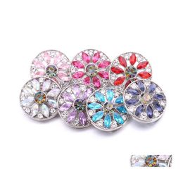 Encantos Venta al por mayor Crystal Sier Color Botón a presión Mujeres Joyería Hallazgos Oval Rhinestone 18 mm Metal Broches Botones DIY Pulsera Drop de Dh1Fp