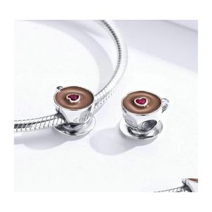 Dijes Venta al por mayor Granos de café de alto pulido Fit Pandora Pulsera Diy Joyería para niñas 100 Genuino 925 Sterling Sier 2264 T2 Dro Dh5Ep